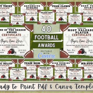 40 Editable American Football Award Certificate, American Football Awards, Canva Template, End of Season Gift, Football Team Party.