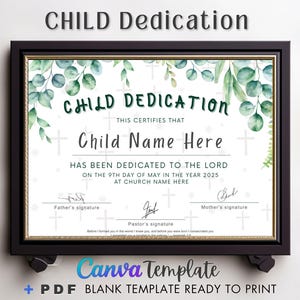 Certificado de bautismo, Certificado de dedicación de niño, Certificado de dedicación de bebé, Certificado de bautismo editable, Dedicación floral
