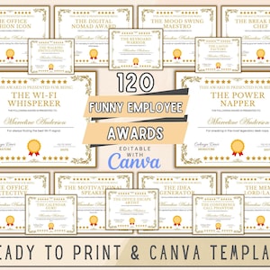120 eleganti certificati per dipendenti modificabili, modello Canva, regalo per dipendenti, regalo divertente per dipendenti e colleghi, apprezzamento dei dipendenti.