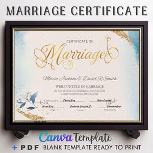 Heiratsurkunde als Andenken, bearbeitbare Canva-Vorlage für Urkunde, Hochzeitsgeschenk für Paare zum sofortigen Download, bearbeitbare moderne Heiratsurkunde.