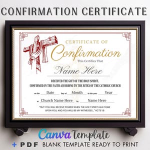 Regalos para niña y niño Católico, Certificado de Iglesia, Certificado Religioso de Oro. Certificado de confirmación editable, plantilla de Canva,