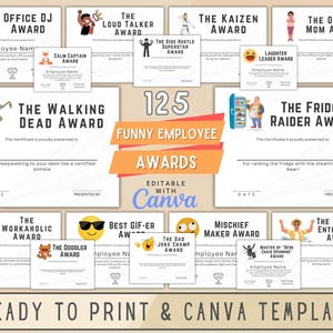 125 divertenti certificati di premi per dipendenti modificabili, modello Canva, regalo per dipendenti, apprezzamento per dipendenti, regalo divertente per dipendenti e colleghi