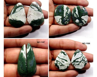 Amazing Australia Green Moss Agate Match Pair , Natural Gemstone, Agate Cabochon, Jewelry Making Stones, Earring Size Stone, Agate Gemstone