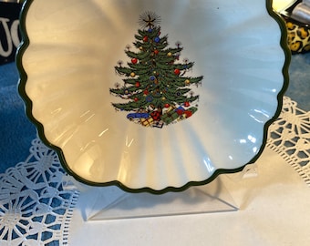 CUTHBERTSON Original Christmas Tree  Green Band ENGLAND Scalloped 6&quot; Bowl