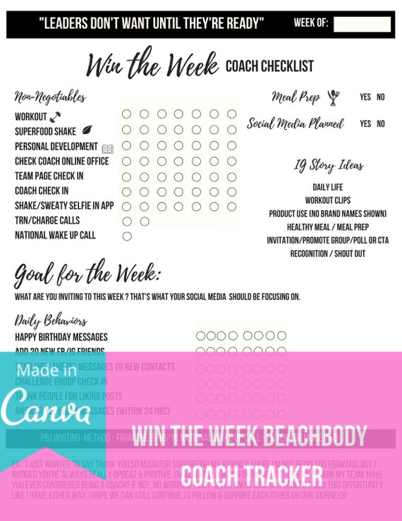 Win the Week Beachbody Coach Tracker - Etsy