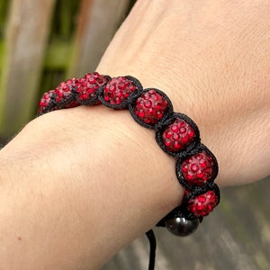 Shamballa bracelet with hematite and fancy red glass beads image 9