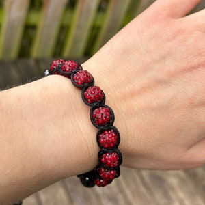 Shamballa bracelet with hematite and fancy red glass beads image 1