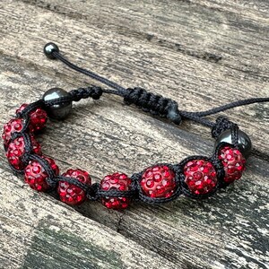 Shamballa bracelet with hematite and fancy red glass beads image 2