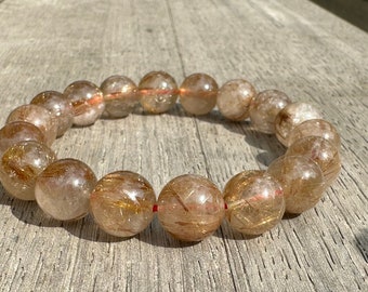 Natural rutilated quartz bracelet, 12mm beads