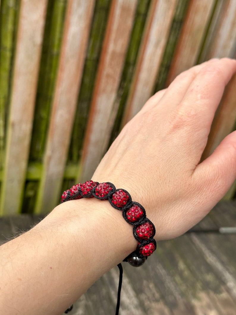 Shamballa bracelet with hematite and fancy red glass beads image 9