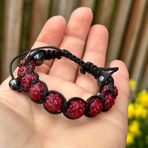 Shamballa bracelet with hematite and fancy red glass beads image 8