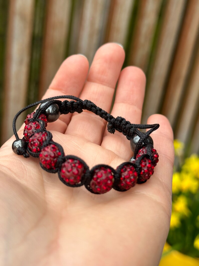 Shamballa bracelet with hematite and fancy red glass beads image 8