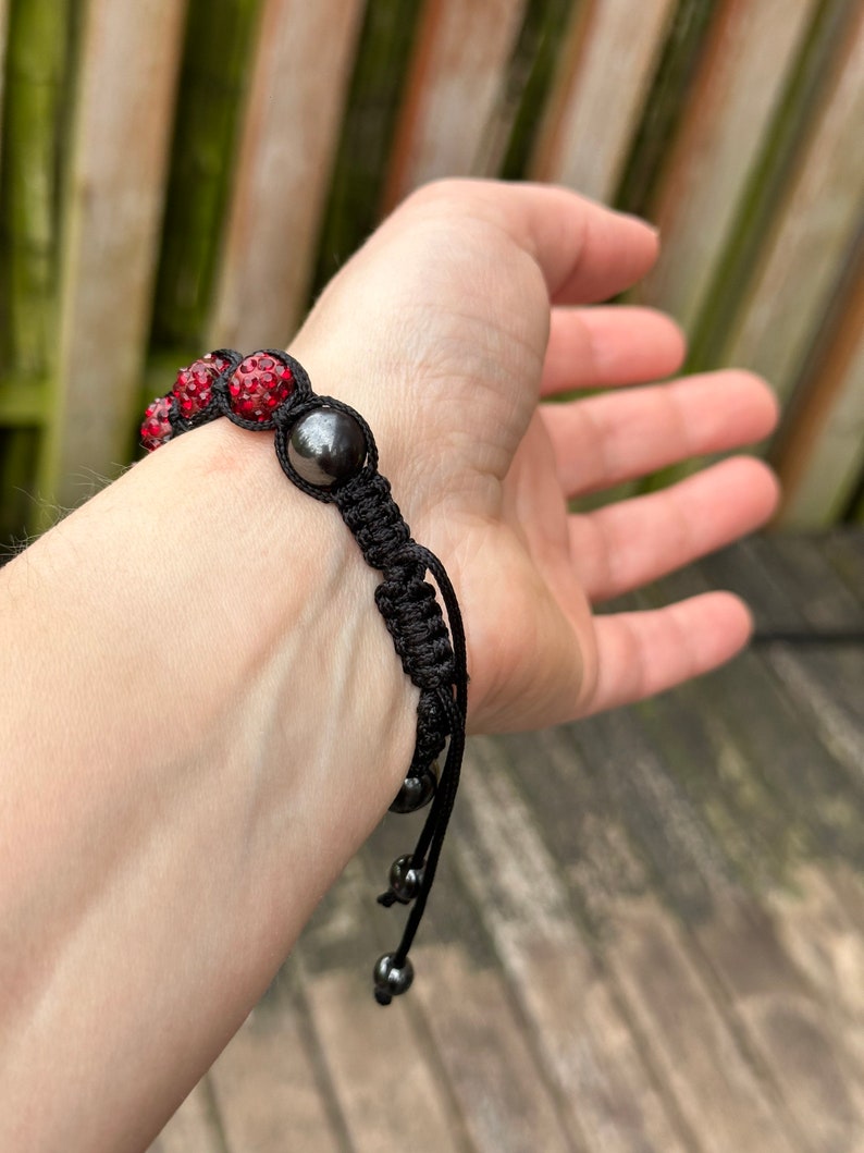 Shamballa bracelet with hematite and fancy red glass beads image 10