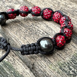 Shamballa bracelet with hematite and fancy red glass beads image 5