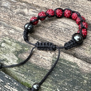 Shamballa bracelet with hematite and fancy red glass beads image 3