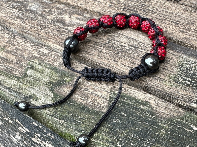 Shamballa bracelet with hematite and fancy red glass beads image 3