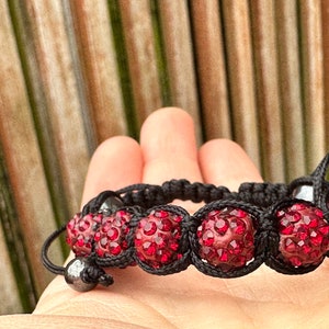 Shamballa bracelet with hematite and fancy red glass beads image 6