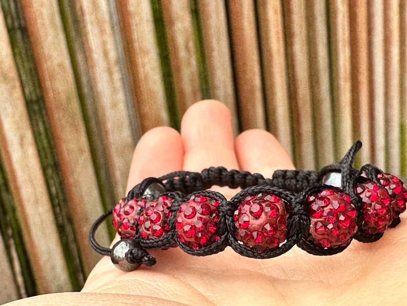 Shamballa bracelet with hematite and fancy red glass beads image 6