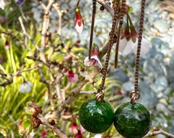 14K Gold Filled Diopside Natural Stone Long Chain Earrings