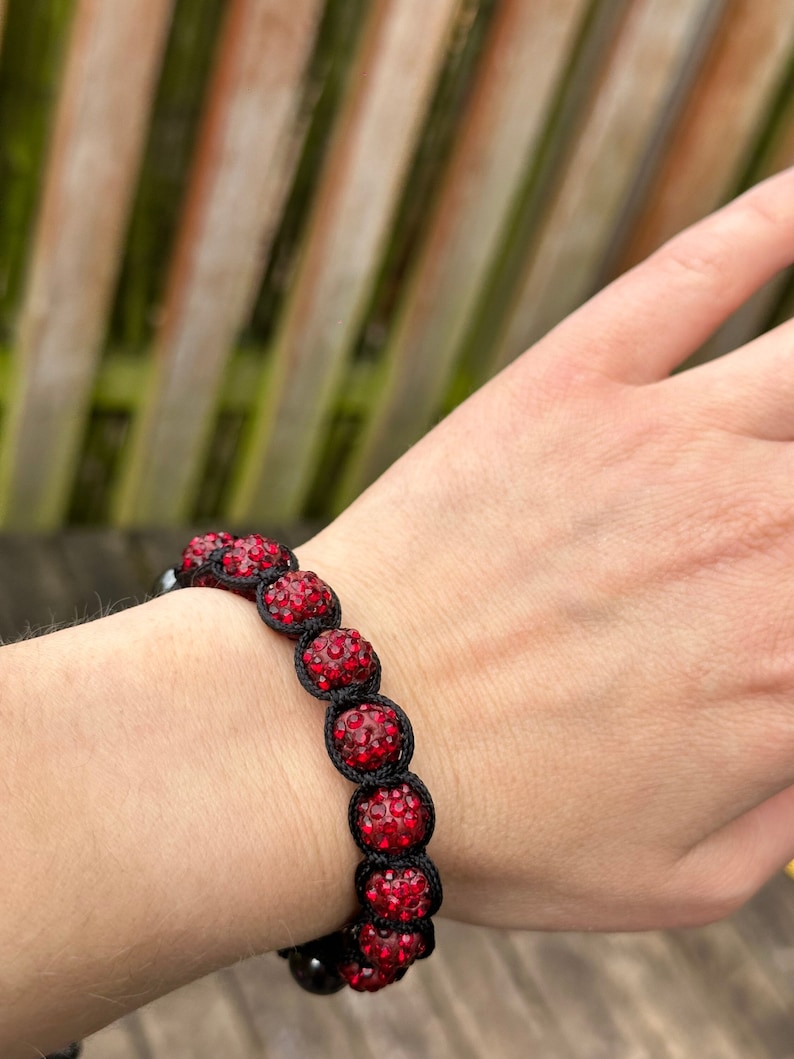 Shamballa bracelet with hematite and fancy red glass beads image 1