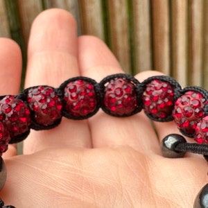 Shamballa bracelet with hematite and fancy red glass beads image 7