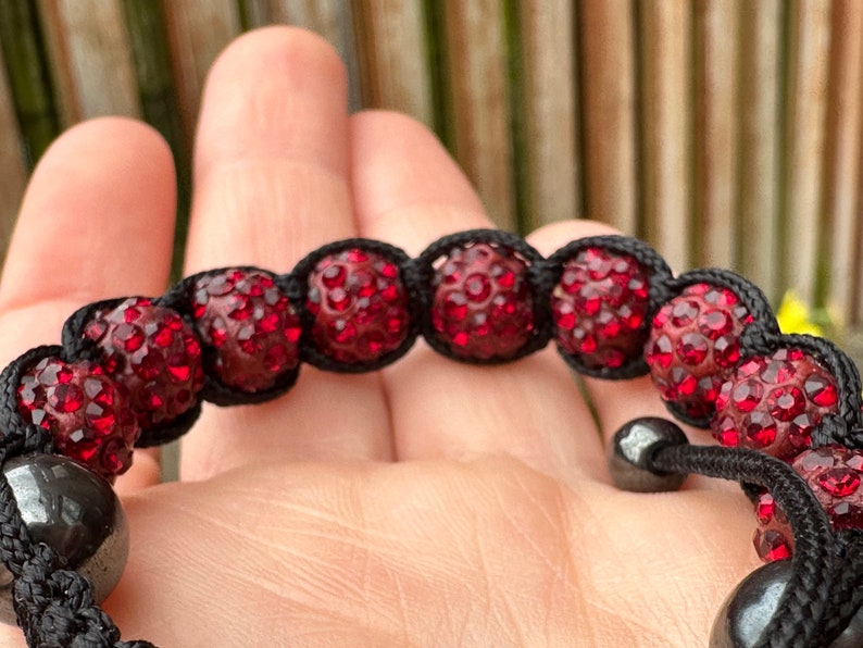 Shamballa bracelet with hematite and fancy red glass beads image 7