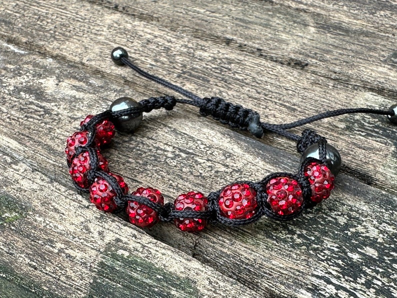 Shamballa bracelet with hematite and fancy red glass beads image 2