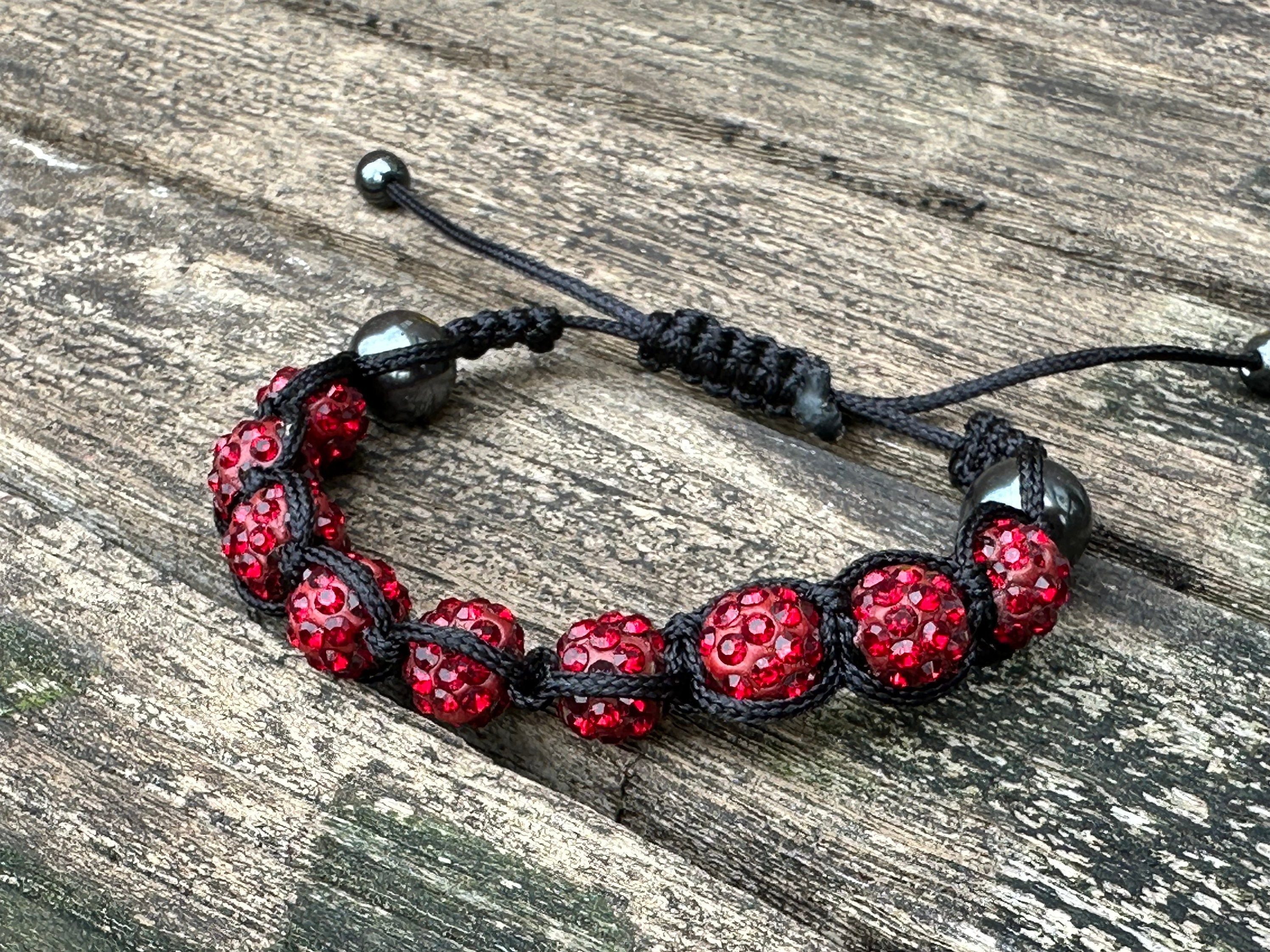 Lucky Skulls Red Enamel and Silvertone Shamballa Style Bracelet | Erwin  Pearl