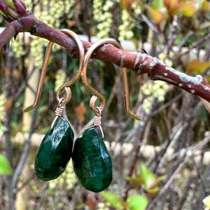 Dangle earrings with genuine emerald  from 14K rose gold filled