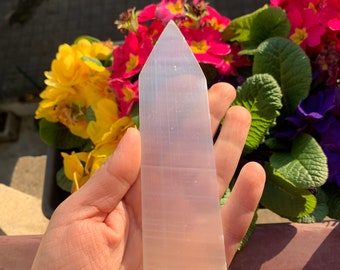 Flat pointed polished selenite plate, for charging crystals