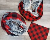 Dog Bandana and Optional Owner Reversible Infiniti Scarf Red Plaids Buffalo Plaid