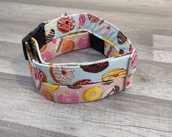 Donut Dog Collar | Pink or Blue |  Small to Giant Breeds | Wide Collar | Bow or Flowerets Also Available