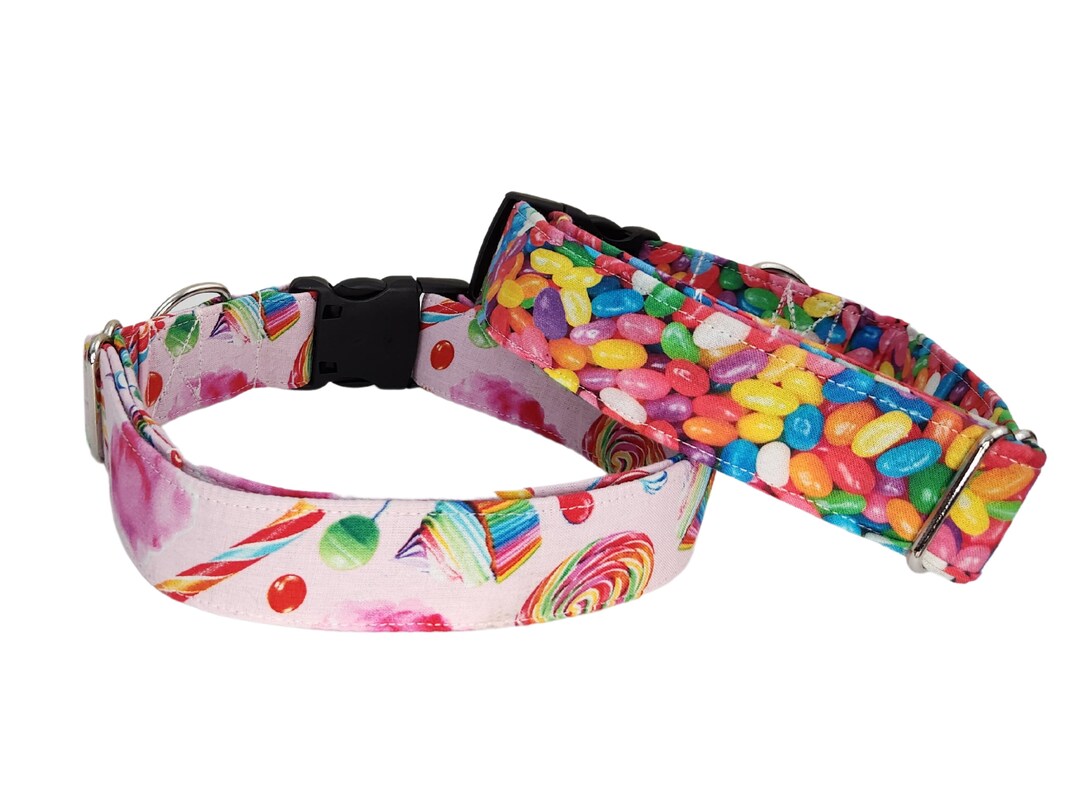 Candy Dog Collar Small to Giant Breeds Wide Collar Bow or Flowerets