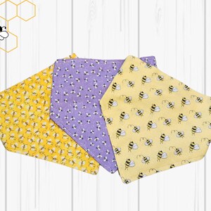 Bee Dog Bandana, Honey Bee Collection, Bee with Yellow Sparkle Bee Dog Scarf Purple Bee Dog Bandana with Buzzing Bee