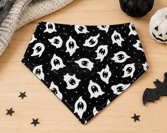 Pañuelo para perro con forma de fantasma que brilla en la oscuridad, accesorio de Halloween para mascotas (para colocar sobre el collar o con clip).