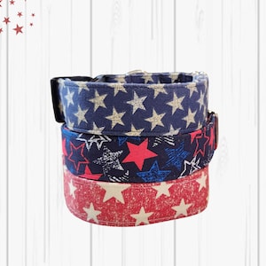 Star Dog Collar Red White and Blue Star Pet Collar, 4th of July Dog Collar Independence and Matching Bows & Leash