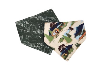 CAMPING DOG BANDANA | Camper | Fishing Dog Bow| Camping Dog Bow| Fishing in the Mountains |  Bandana w Clip or Over the Collar