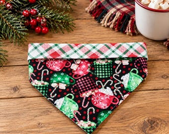 Pañuelo navideño para perros con diseño de cacao: Bufanda de algodón para mascotas, para colocar sobre el collar o con broche, coleteros a juego.