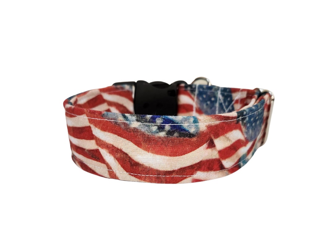 American Flag Dog Collars Small to Giant Breeds Wide Collar Bow or