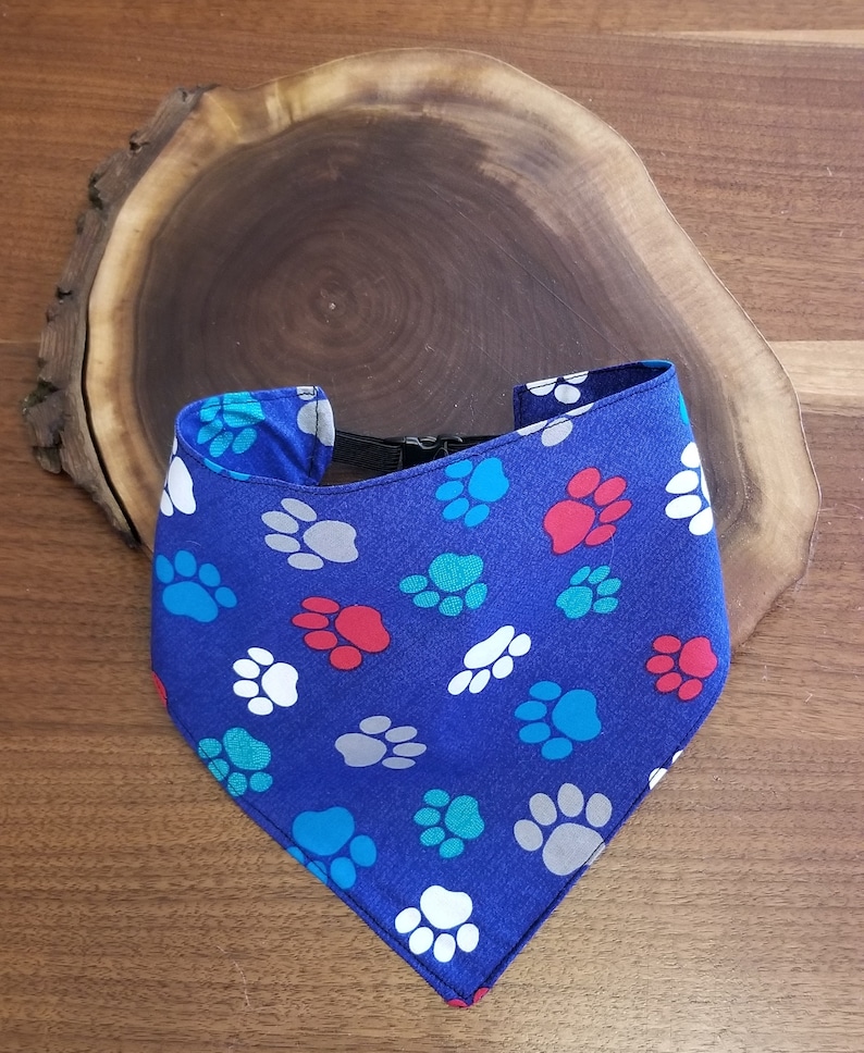 Bright Blue with Paws DogPet Bandana in Various SizesStyles