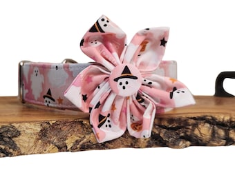 Lazos de Halloween para mascotas: Lazos para perros con temática de fantasmas, accesorio para collar de perro con temática de brujas, lazo de flores de Halloween (hecho a mano)