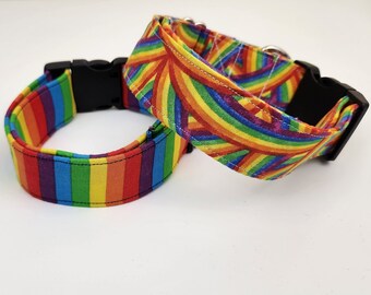 RAINBOW DOG COLLARS | Small to Giant Breeds | Wide Collar | Bow or Flowerets Also Available