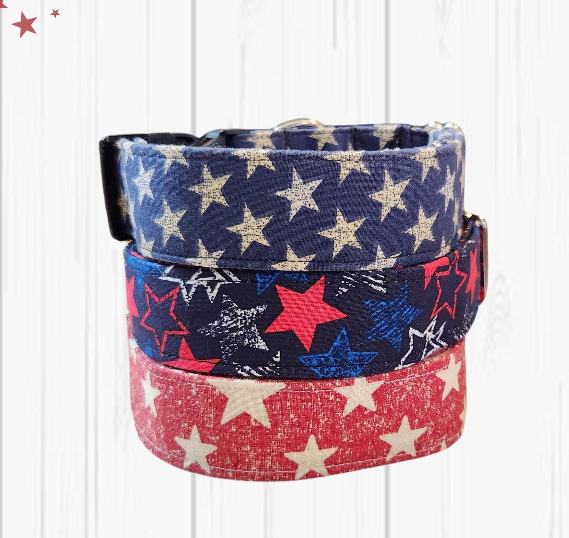 star Dog Collar Red White & Blue, Patriotic Pet Collar