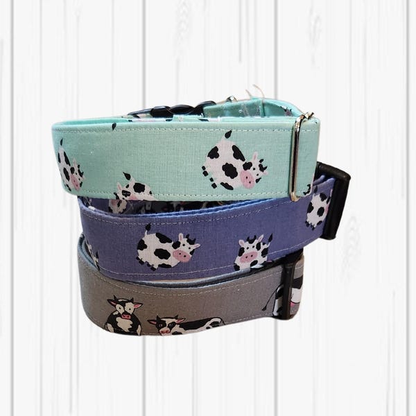 Cow Print Dog Collar with Purple Bow - Green Flower Collar