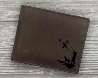 Pheasant Shooting Mens Leather Wallet BLACK or Brown Shooting Gift