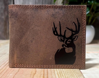 Personalized Leather Hunting Wallet – Rustic Deer Bi-Fold, RFID