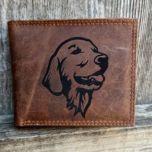 Rustic Leather Hunting Wallet. Personalized Gift for Him. Dog Gift. Dog Hunt and Outdoor Custom Wallet for Men. Personalized Leather Wallet.
