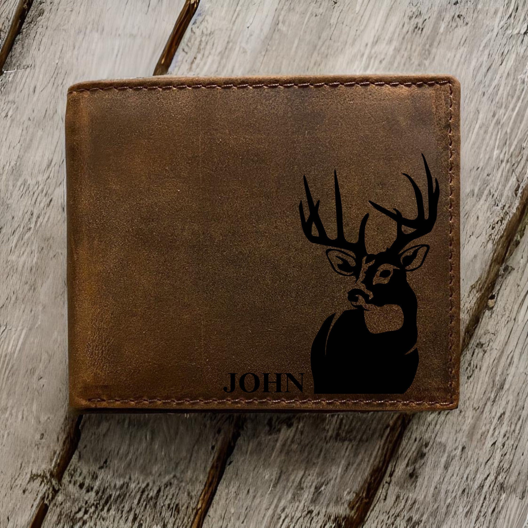 Animals of The Catskills L-Fold Leather Wallet - Custom Handmade Leather Wallet Deer