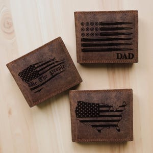 Engraved American Flag Leather Wallet – Personalized Patriotic Bi-Fold, RFID