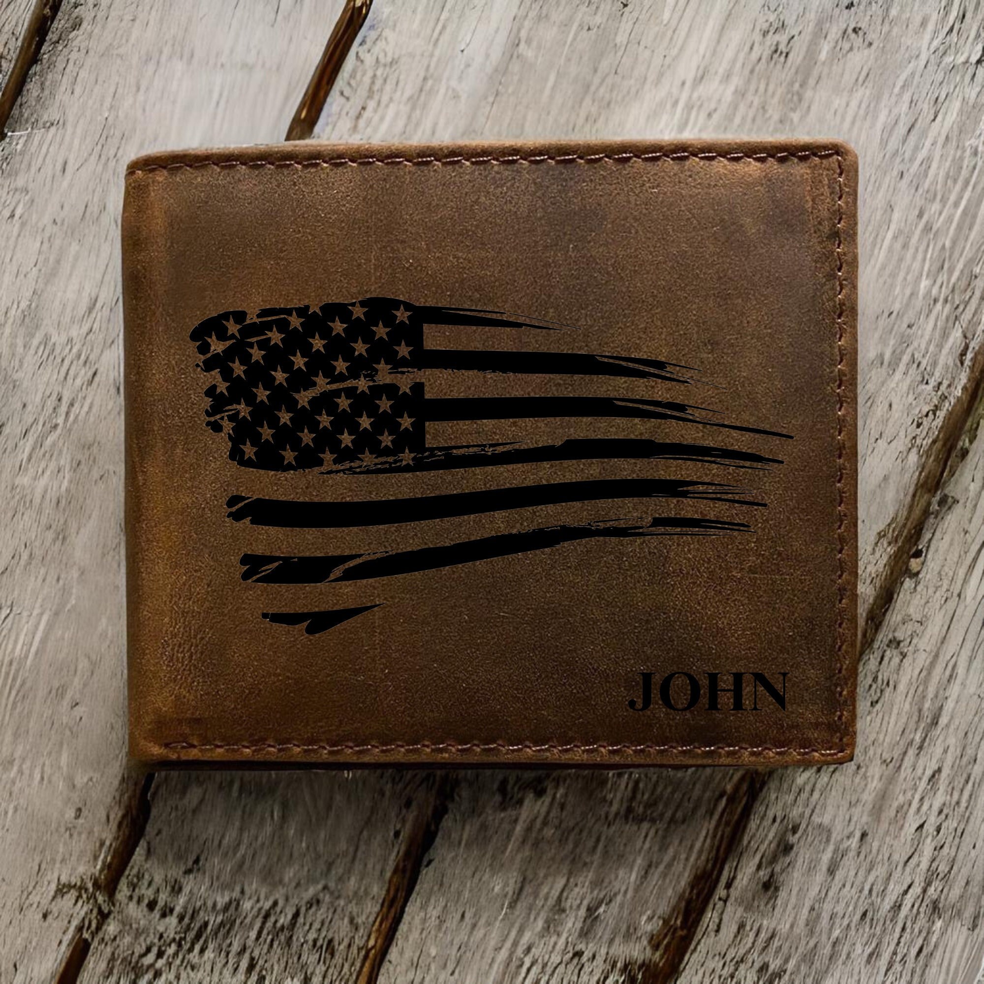  RAW HYD Leather American Flag Wallet for Men – Full-Grain  Leather Flag Wallet - 6.75 Long Wallets for Men – Patriotic American Flag Wallet  Mens Leather – Durable Western Wallets for